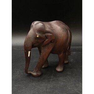 Ebony Wooden Elephant 4” Statue Hand Carved Dark Solid Wood Vintage B